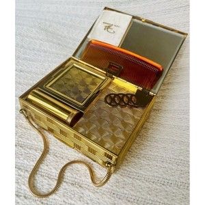⚜️ VINTAGE SAKS FIFTH AVENUE GOLD METAL MINI CLUTCH 2-SIDED CASE | COMPACT